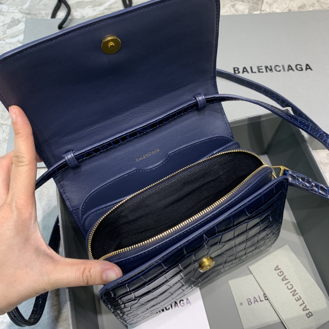 Balenciaga Small Woc Crocodile Embossed Shoulder Bag Dark Blue